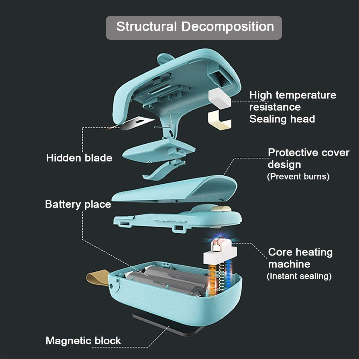 Blue Mini Portable Bag Sealer: Handheld Heat Sealer for Quick Sealing of Food Storage Snack Fresh Bags. Please note that batteries are not included.