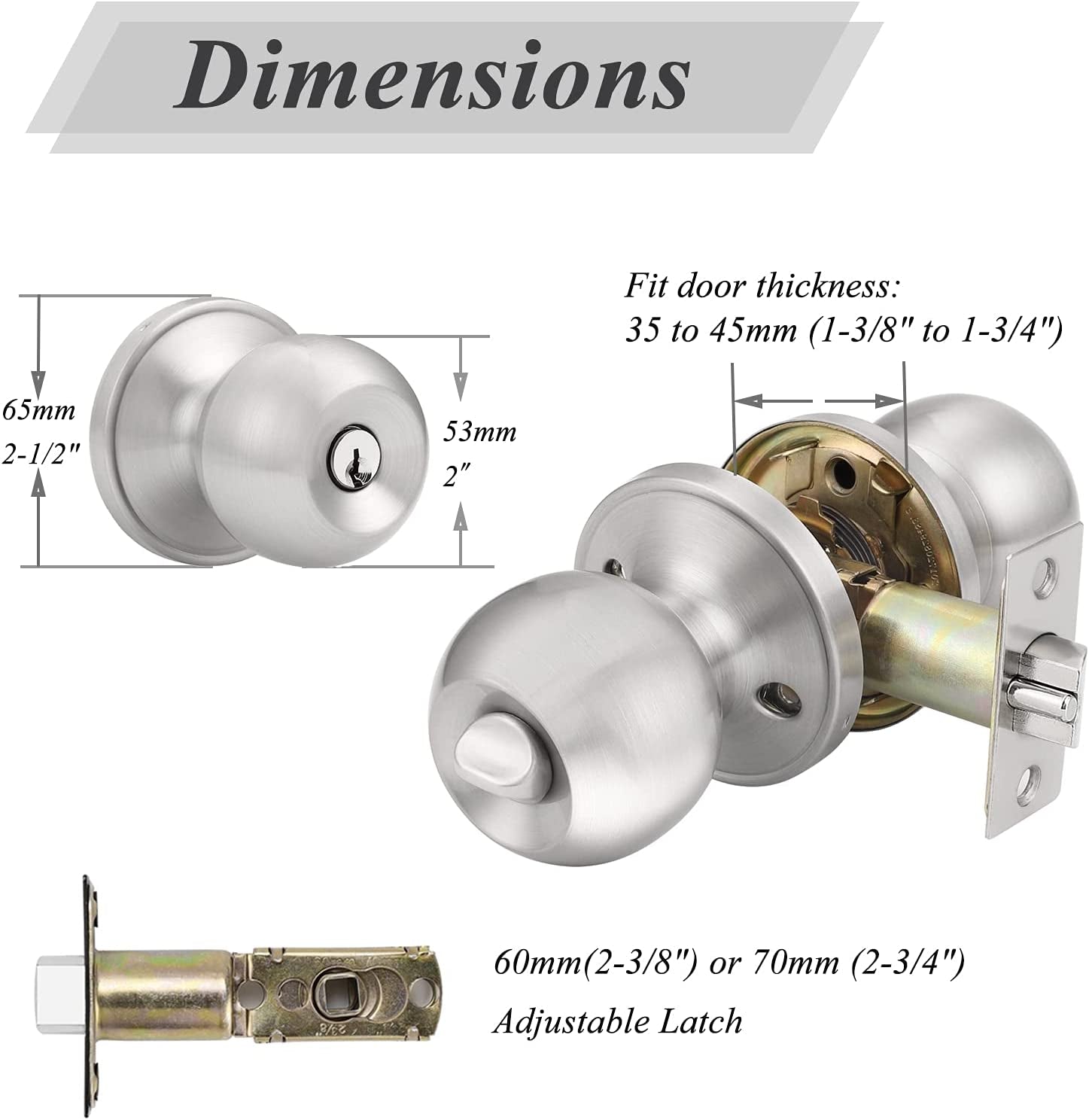 Set of 2 Keyed Alike Entry Door Knobs with Lock and Key - Ball Door Knob Handles with a Brushed Nickel Finish, Ideal for Entrance Door Locksets.