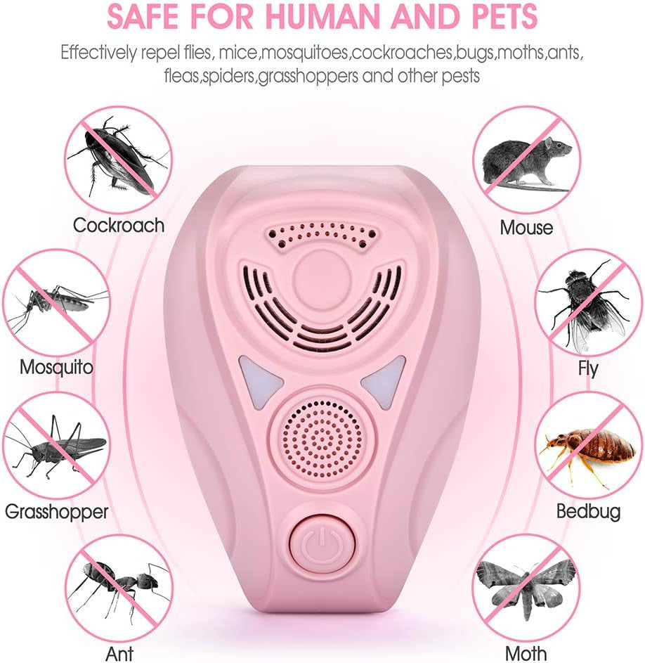 Indoor Pest Repeller: Effective Repellent for Mosquitoes, Mice, Ants, Roaches, Spiders, Flies, Bugs, Lizards - Non-Toxic, Eco-Friendly, Safe for Humans and Pets - 4 Pack (Pink)