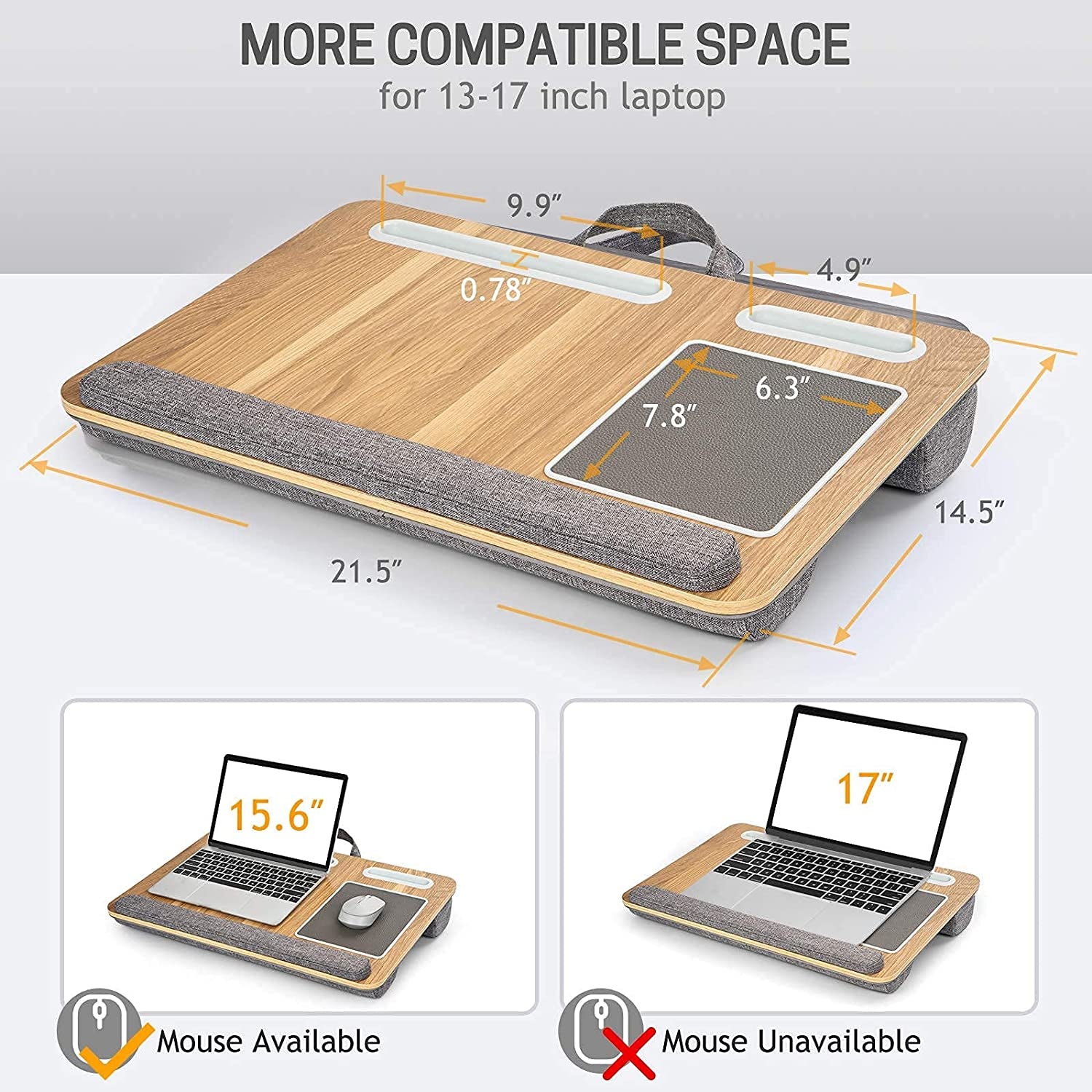 Lap Desk for 17 Inch Laptop - Cushioned with Wrist Rest - Equipped with Mouse Pad & Cellphone Slot - Suitable for Couch, Bed, Home, and Office Use.