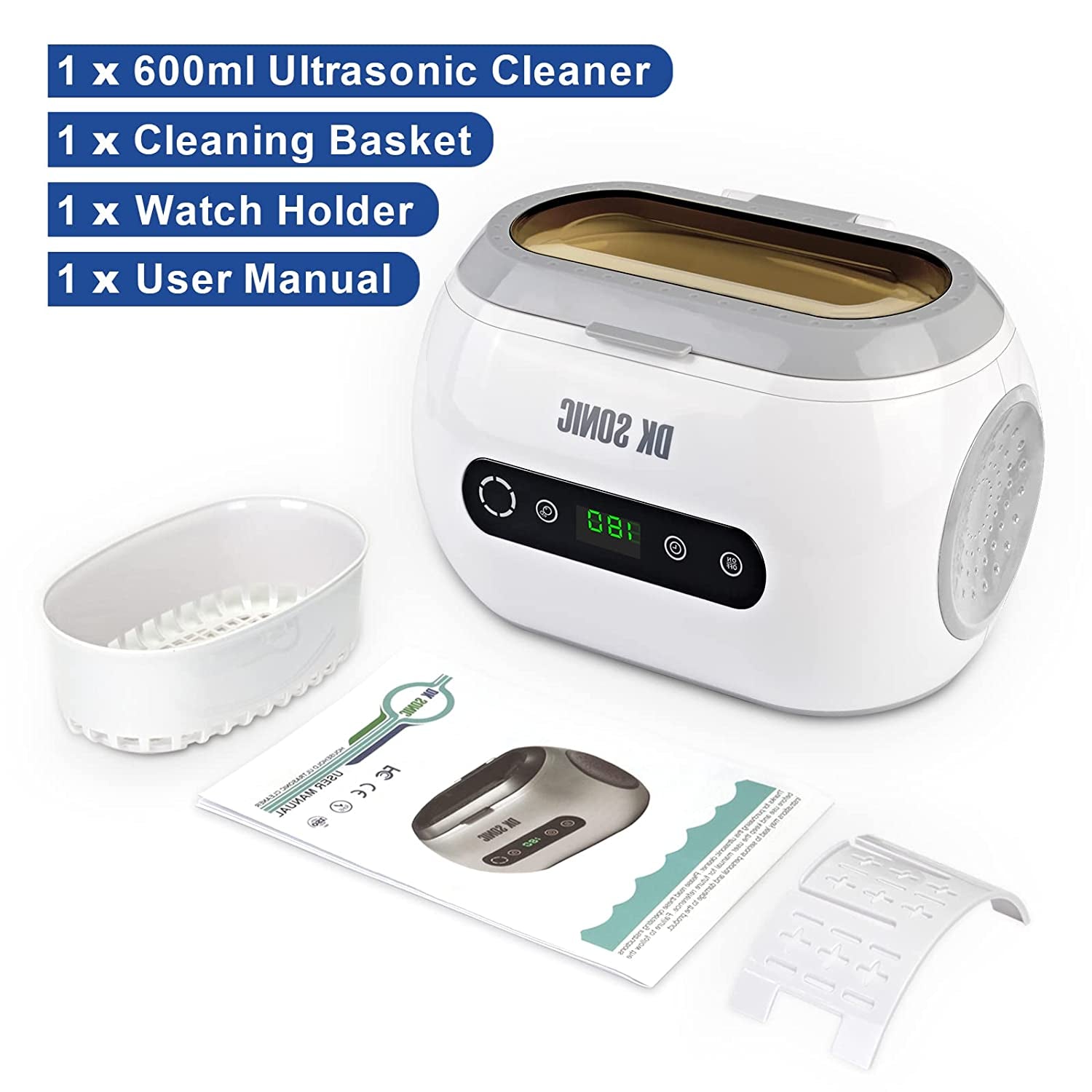 600ML Sonic Cleaner with 42KHz Frequency - Equipped with Digital Timer and Basket - Ideal for Cleaning Jewelry, Rings, Eyeglasses, Dentures, Watchbands, Coins, Small Metal Parts, and Daily Necessities.