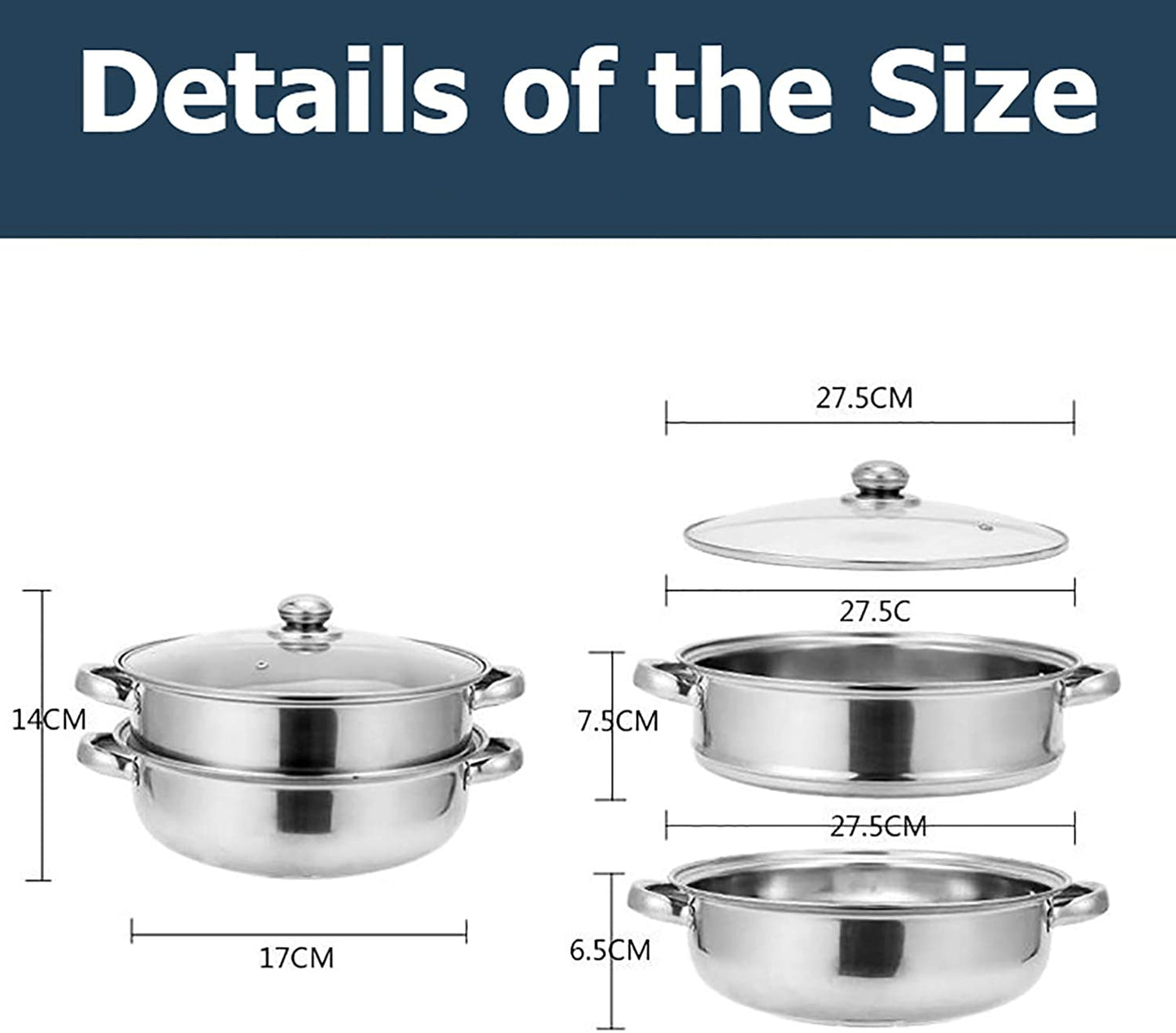 Stainless Steel 2-Tier Steamer Pot - 28cm Steamer Pot with Glass Lid for Cooking Vegetables, Dim Sum, and More. Versatile Cookware and Kitchen Tool for Steaming in the Kitchen.