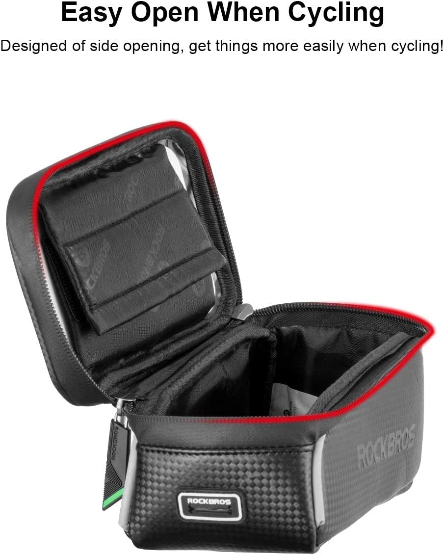 Waterproof Bike Phone Bag - Top Tube Bicycle Front Frame Pouch for iPhone Xs Max, Samsung S10 - Bike Accessories Bag with Phone Holder - Compatible with iPhone 11 Pro Plus
