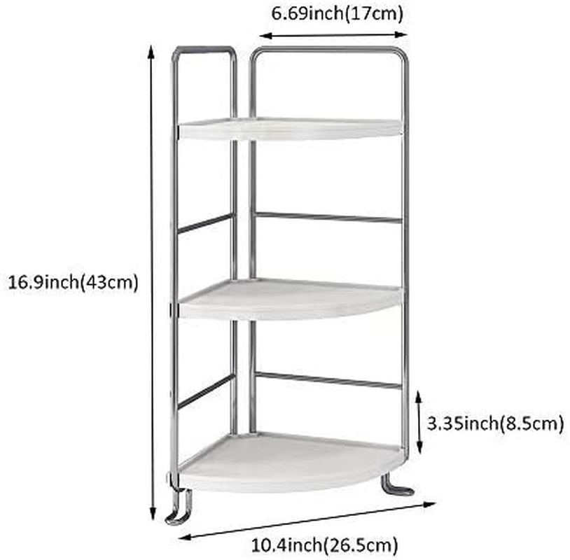 3-Tier Corner Storage Shelf Organizer for Cosmetics, Bathroom, Kitchen, Countertop, Vanity. White.