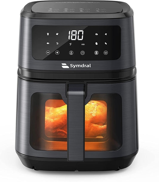 8-in-1 Air Fryer - 5.3 Quart Compact Air Fryer with Visible Cooking Window and LCD Touch Screen; Offers Overheat Protection, Dishwasher-Safe & Non-Stick Basket for Quick, Easy Meals. Available in Black.