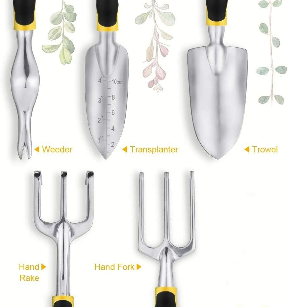 6-Piece Gardening Hand Tool Set: Weeder, Trowel, Transplanter, Cultivator, Weeding Fork, Gloves - Heavy-Duty Aluminum Alloy, Rust-Resistant, Ergonomic 