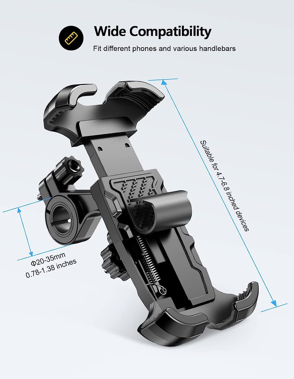 Bike Phone Mount - Motorcycle Phone Mount - Bicycle Phone Holder with Handlebar Clamp - Compatible with iPhone 14 Pro Max/14 Plus/13/12, Galaxy S22/Note20 - Cycling and Motorcycle Accessory Mount