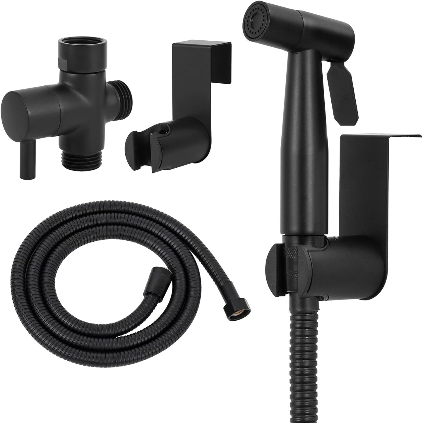 Matte Black Stainless Steel Handheld Bidet Sprayer Set for Toilet - Provides Full Pressure, Leakproof, and Great Water Pressure for Personal Hygiene, Bathing Pets, and More.