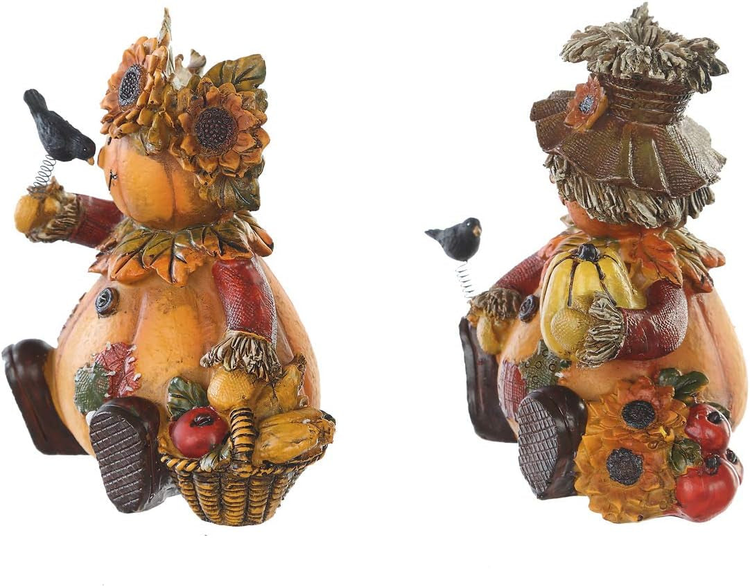 Set of 2 Polystone Table Decor Fall Harvest Statues - These Pumpkin People Dolls are perfect for adding a seasonal fall accent to your home decor.
