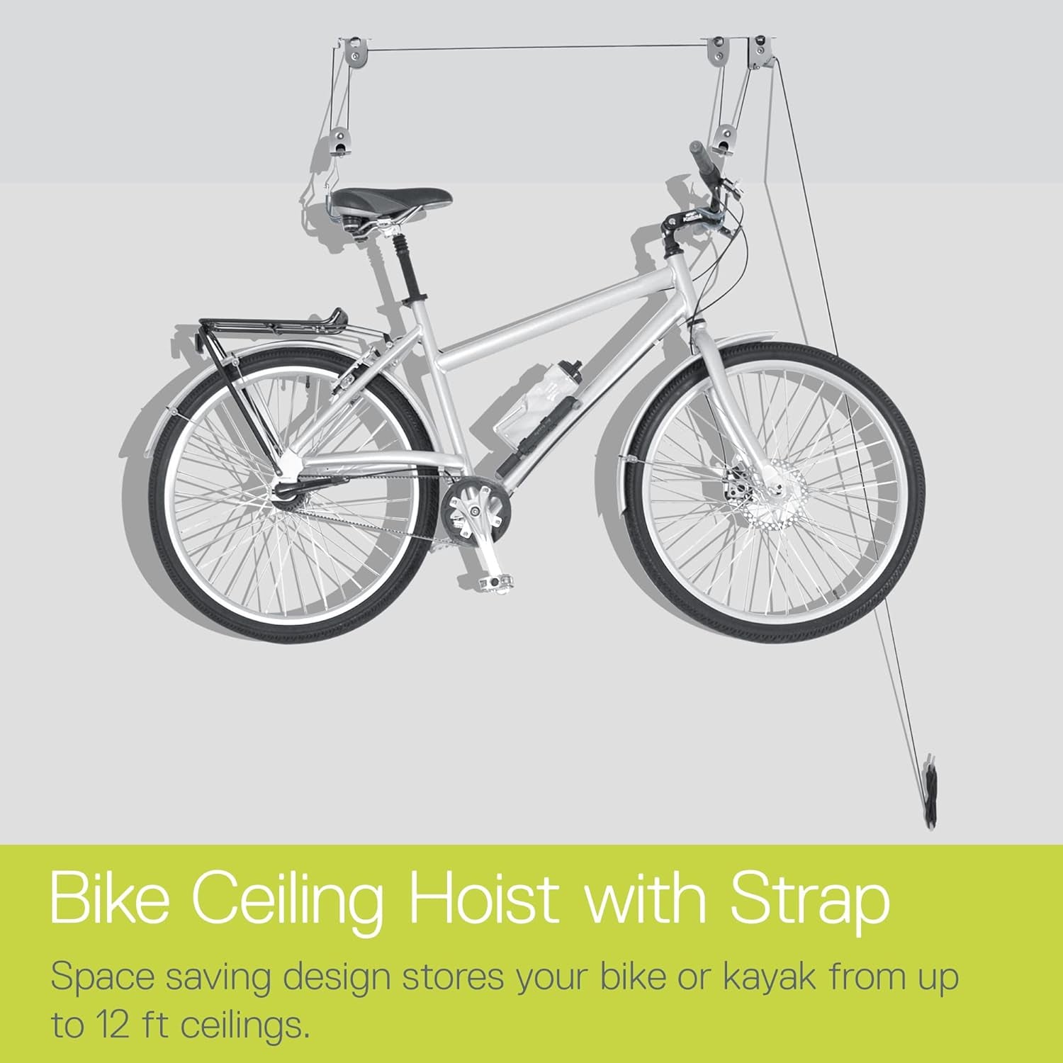 Cycle Garage Bike Storage Hoist - Auto-Locking Ceiling Bike Rack with 50 lb Capacity - Kayak Hoist Straps - Bike Hangers for Garage Ceiling up to 12 Ft - Bicycle Hooks Pulley System