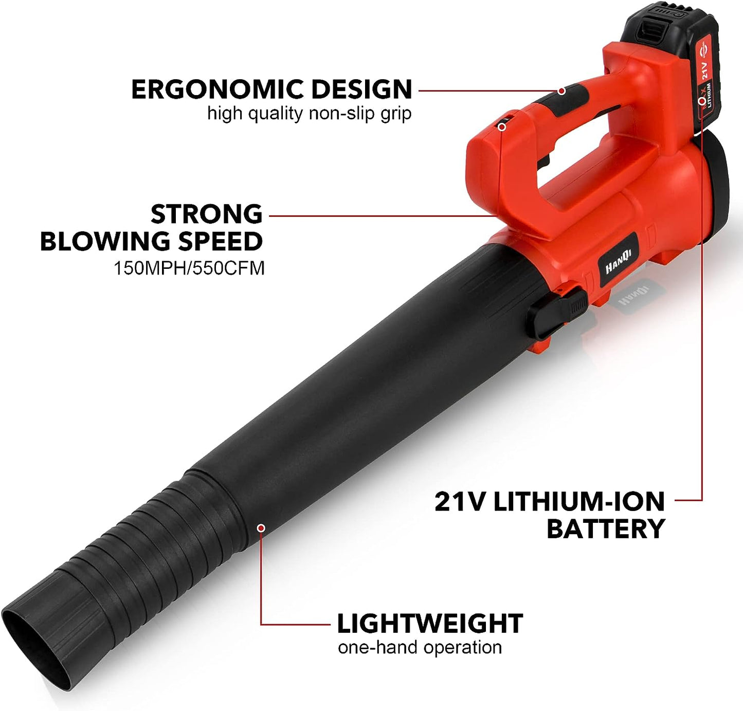 Red Cordless Leaf Blower - 400CFM with 2×4.0Ah Batteries & Charger: 6-Speed Electric Handheld Blower for Lawn Care, Snow Sweeping, and Surface Dust Cleaning