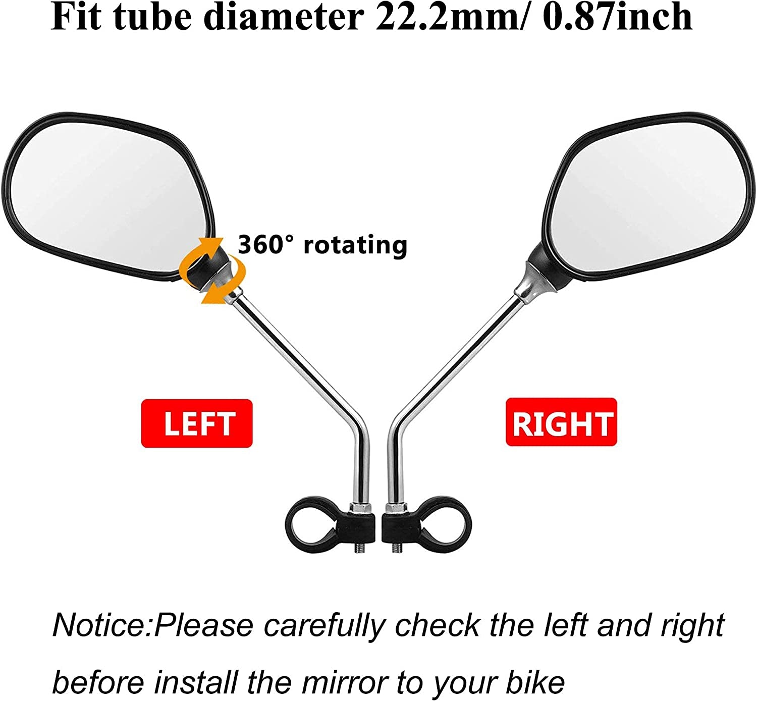 Mountain Bike Handlebar Mirrors: 1 Pair of HD Blast-Resistant, Adjustable Rotatable Glass Mirrors for Safe Rearview on Mountain Bikes and Motorcycles.