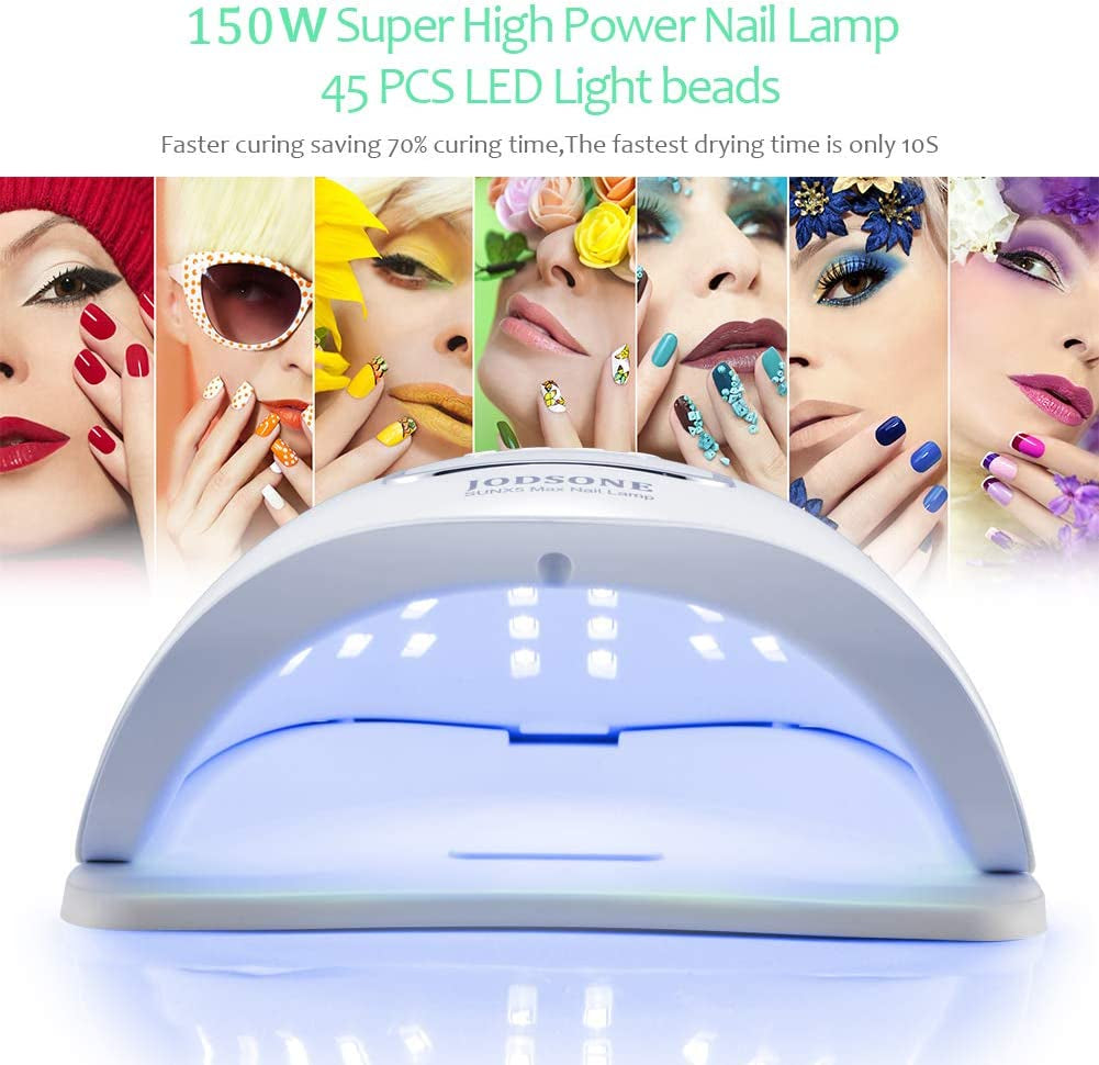 150W UV LED Nail Lamp: Professional Nail Dryer for Gel Polish with 45 Light Beads, Automatic Sensor & 4 Timers