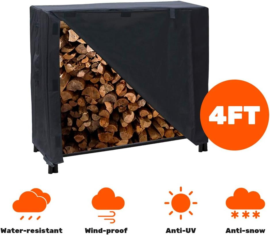 Secure Outdoor Log Rack Cover for 4-Foot Firewood Racks 600D Material with Toggle Cord and Hook and Loop Fastener 