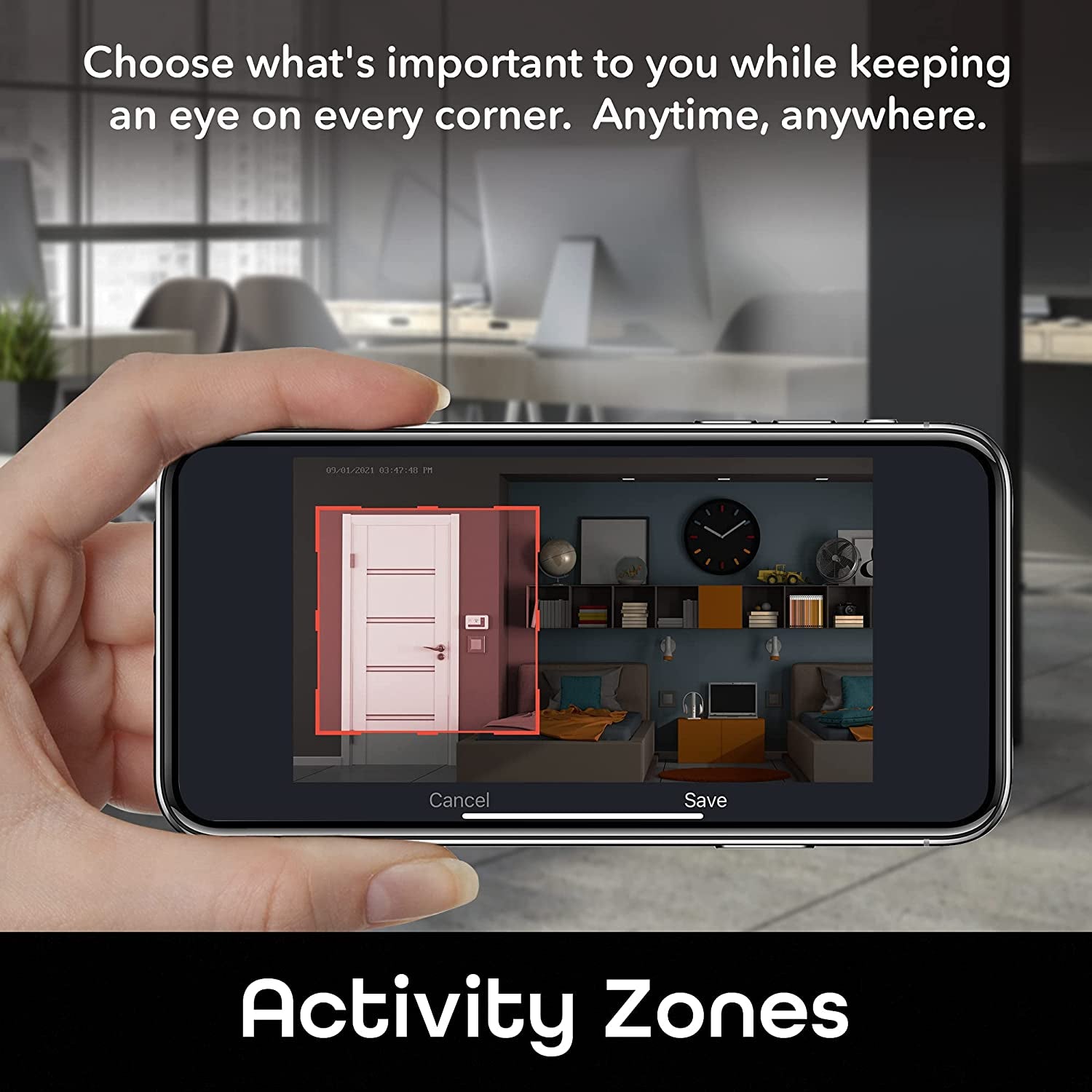 Black Wireless Indoor Surveillance Camera with Auto Tracking Alerts, Motion Zones, Pan/Tilt/Zoom, 2-Way Talk, Night Vision, Works with Alexa and Google Home, 1080P
