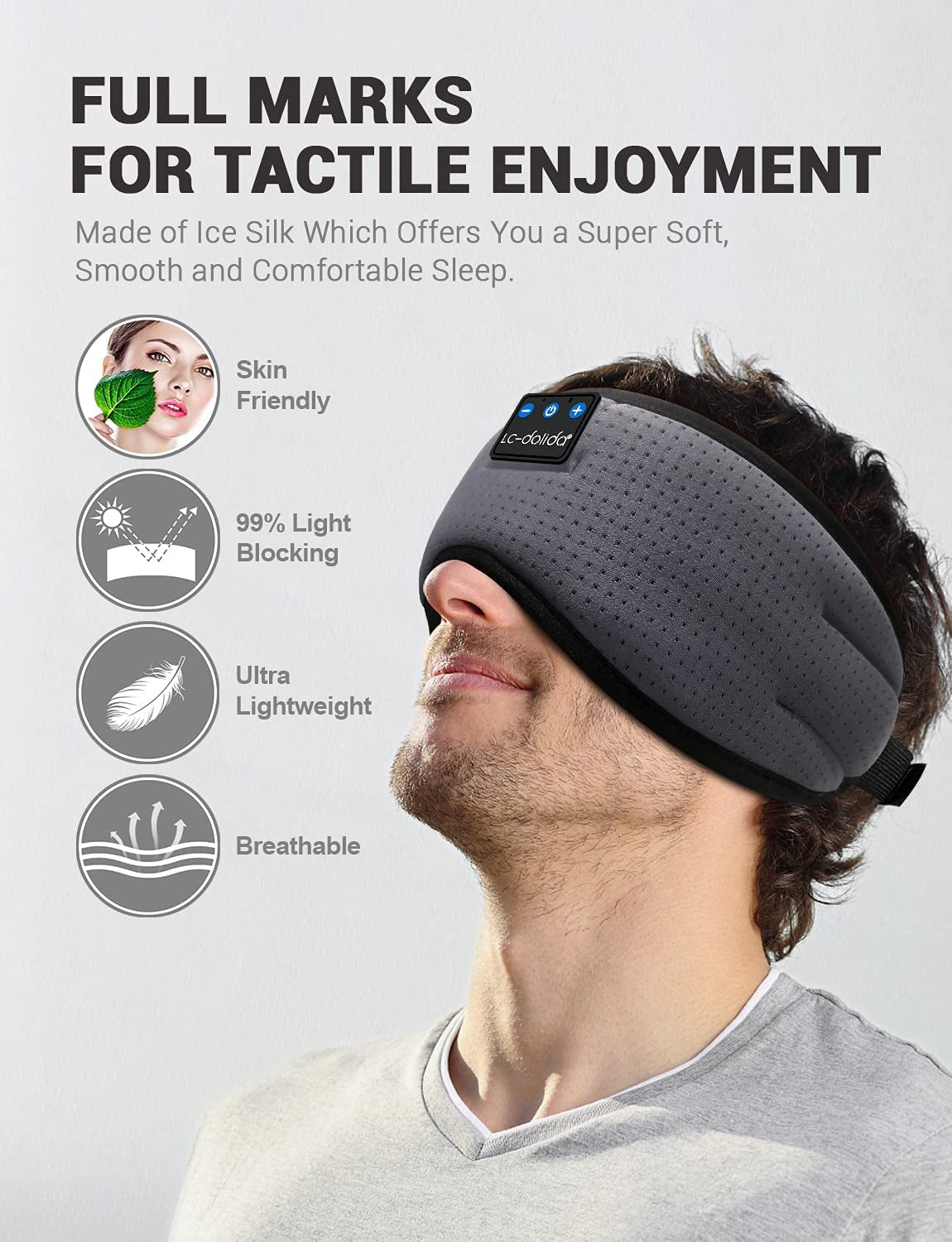 Wireless Bluetooth 5.2 Sleep Headband with Breathable Design - Ideal for Side Sleepers, Office Use, Air Travel, and Unique Gifting - Includes Sleep Earbuds, Eye Mask, and Ear Plugs