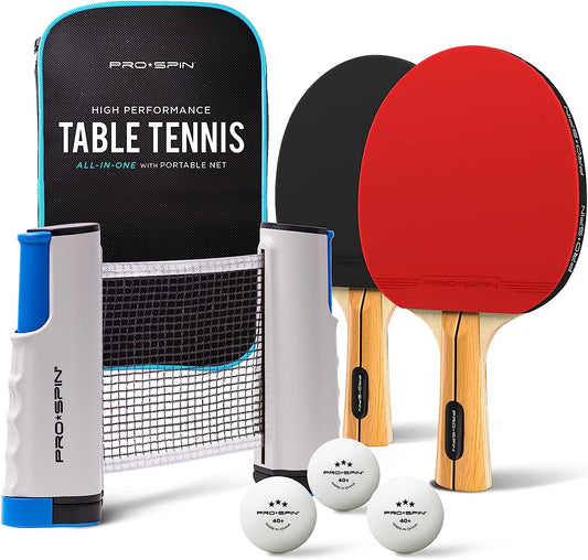 All-In-One Portable Ping Pong Set - Retractable Net For Any Table, Premium Ping Pong Paddles, 3-Star Table Tennis Balls, Convenient Storage Case |