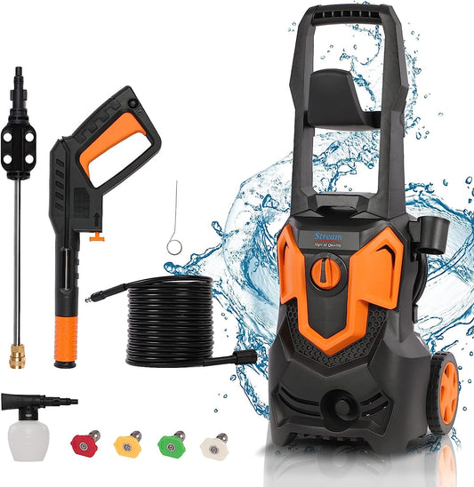 Electric Pressure Washer 3000PSI 1.8GPM - Powerful Cleaning for Cars, Driveways, Gardens, Patios, and Fences - Includes Spray Gun, 4 Nozzle Adapters, and Soap Nozzle