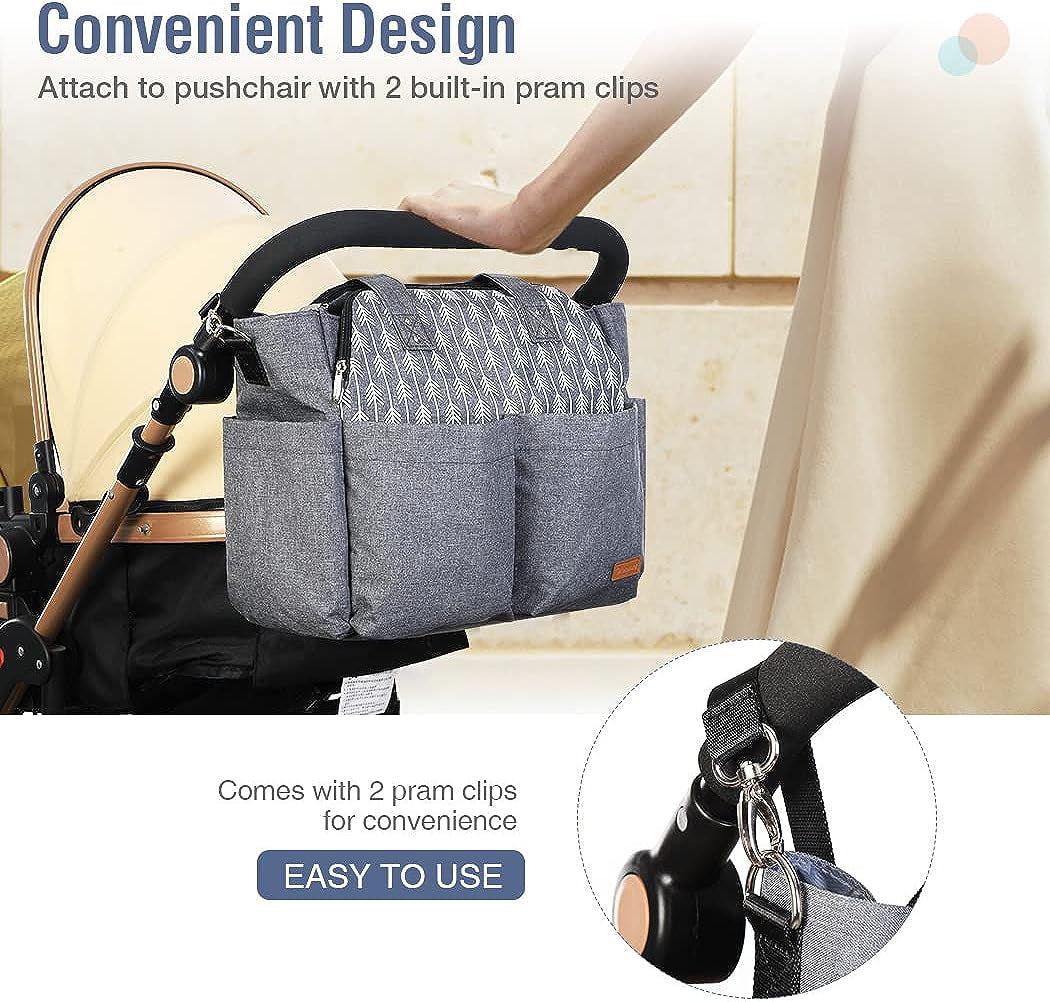 Spacious Diaper Bag Tote for Moms - Large Capacity Women's Diaper Bag with Changing Pad and Stroller Straps, Grey