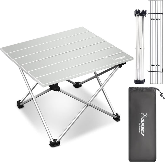 Portable Folding Camping Table with Storage Bag - Ideal for Outdoor, Indoor, Beach, Picnics, BBQ, Hiking, Boating, Travel, and Fishing - Silver