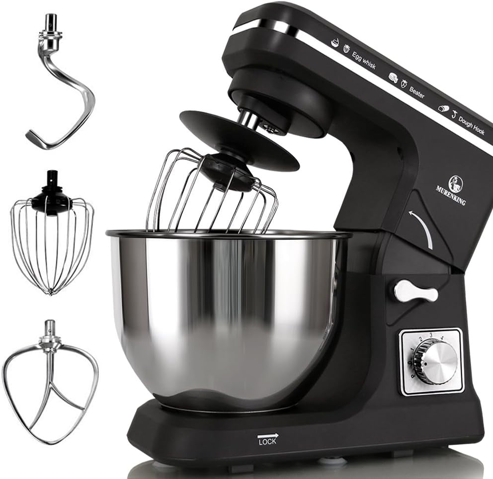 500W Tilt-Head Stand Mixer: 5-Qt Capacity, 6-Speed Kitchen Food Mixer with Accessories in Black