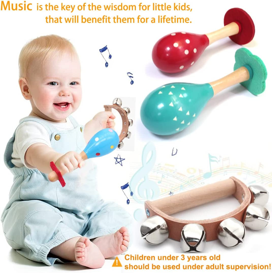 Wooden Musical Instruments Set for Children - Crafted from Safe and Friendly Natural Materials, designed to support Kid's Music Enlightenment. This Percussion Instrument Music Toys Kit is suitable for Preschool Education and includes a Storage Mesh Bag 