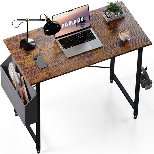 32-Inch Small Office Computer Desk with Storage Bag, Headphone Hook, and Study Writing Table