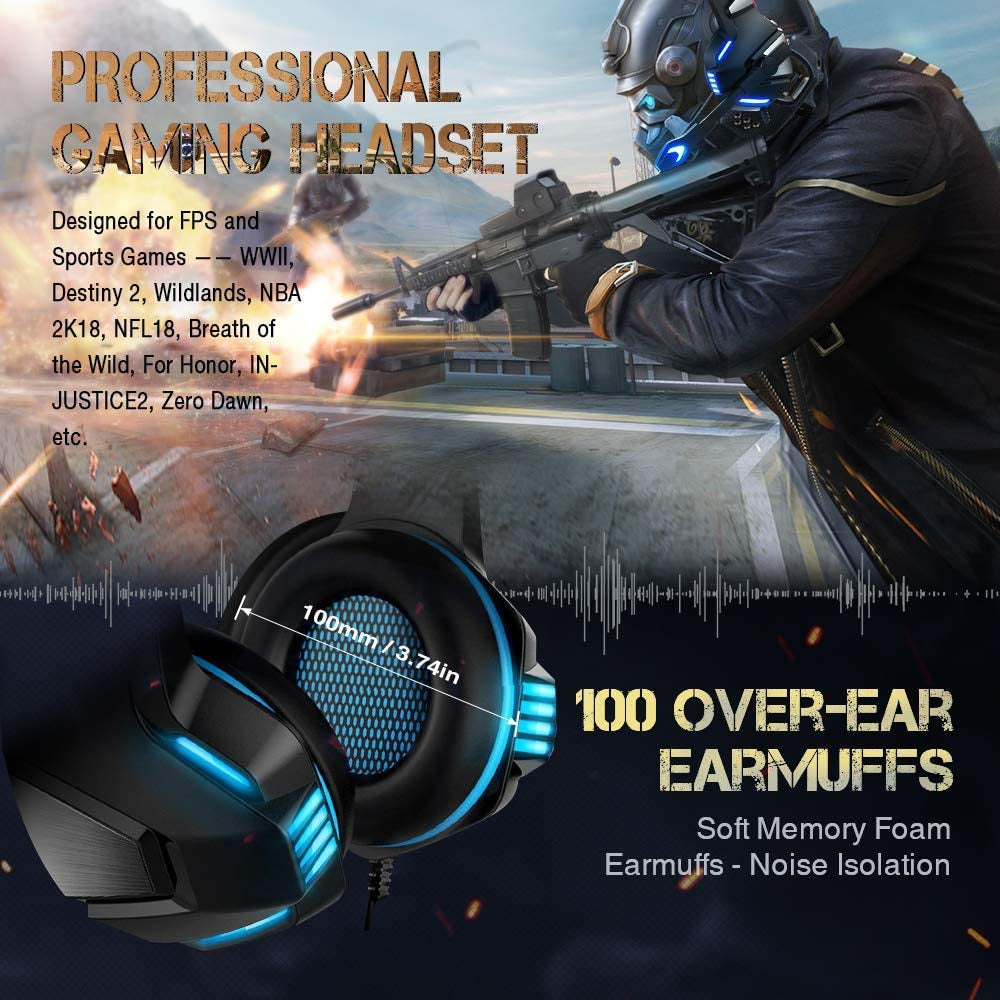 Over Ear Gaming Headphones with Noise Cancelling Microphone, Volume Control, RGB LED Light - Compatible with PS4, Xbox One, PC, Laptop, Mac, Tablet, Smart Phone