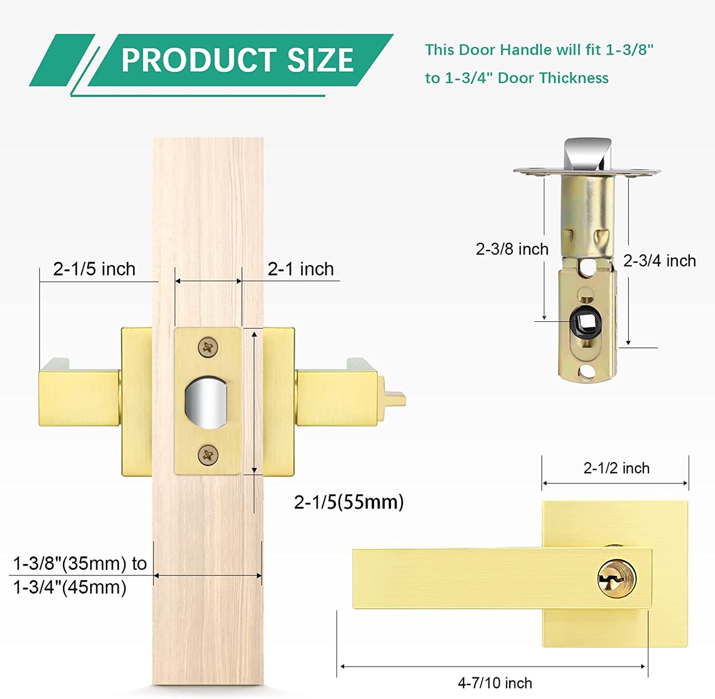 Satin Brass Keyed Entry Door Lever - Heavy-Duty Exterior Door Handle with a Keyed Entry Lock Set. Suitable for Left or Right-Handed Doors.