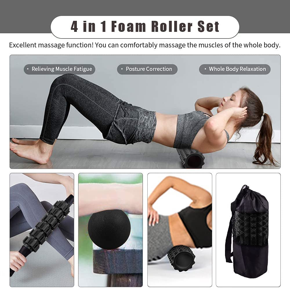 Versatile 4-in-1 Foam Roller Set with Muscle Roller Stick and Massage Balls - Ideal for Deep Tissue Massage, Effective Pain Relief for Back and Legs, and Enhanced Exercise Experience