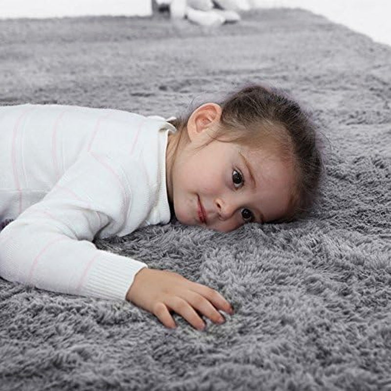 Ultra-Plush Gray Modern Shag Area Rugs: Luxurious and Cozy Living Room Carpet, Comfortable Bedroom Floor Decor, Perfect for Kids' Play Area