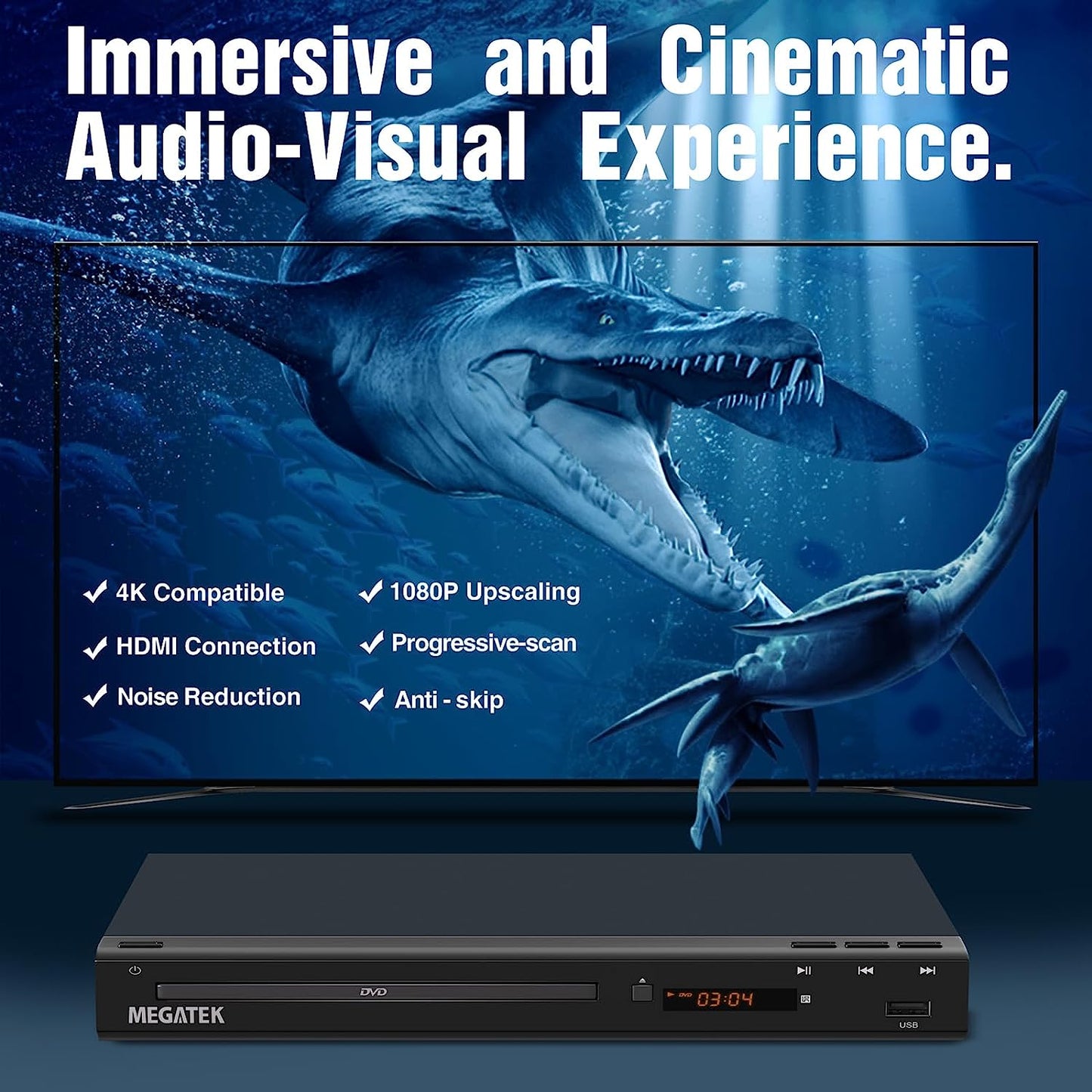 HDMI Multi-Region DVD Player for TV (1080P Upscaling) - CD Player for Home Stereo System - USB Port - Coaxial Digital Audio Out - Metal Casing - Remote Control - Includes HDMI and RCA Cables