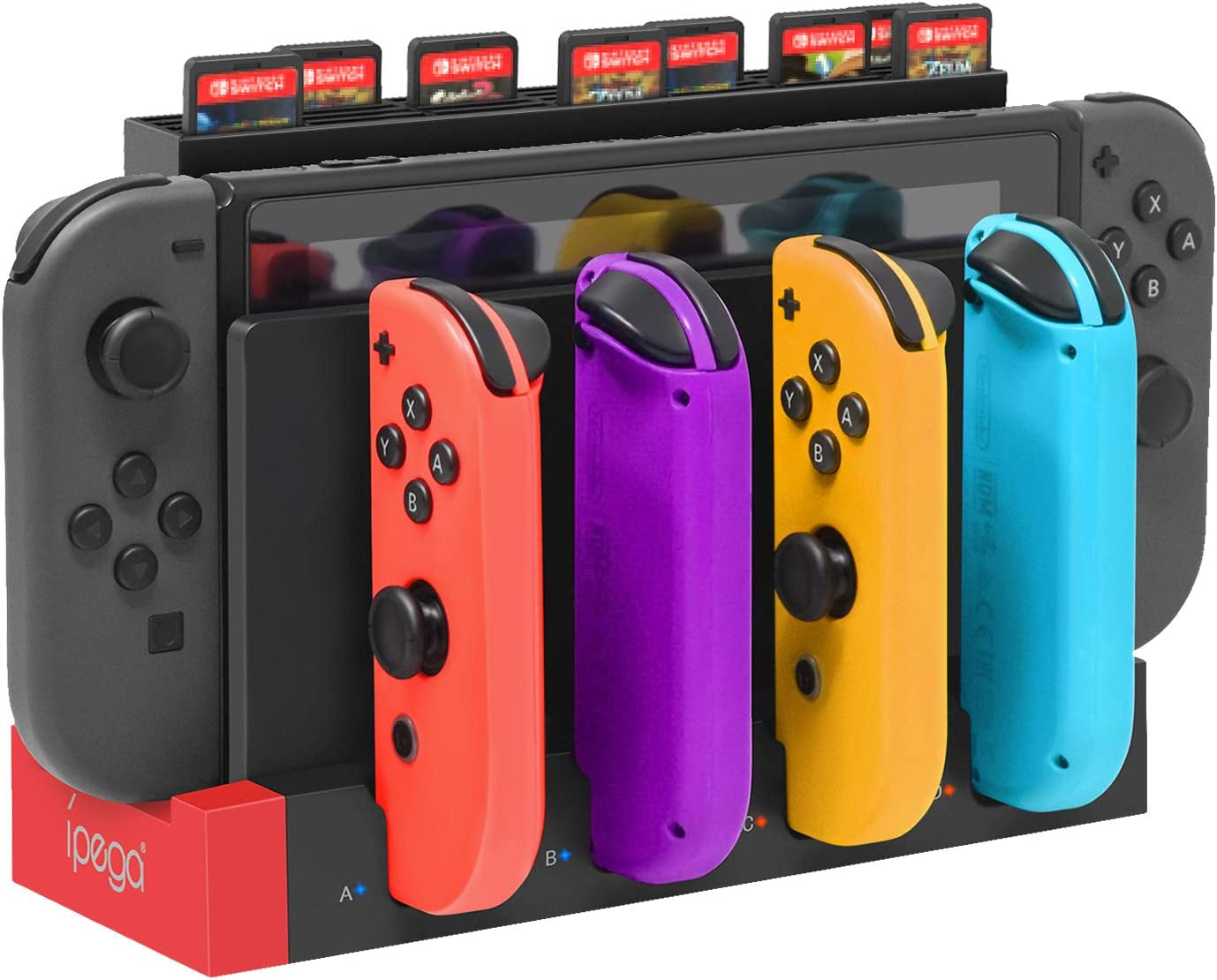 Nintendo Switch Controller Charger Dock with Dock Extension Charging Station and 28 Game Card Storage Slots - Compatible with Joycon and Nintendo Switch Accessories Kits