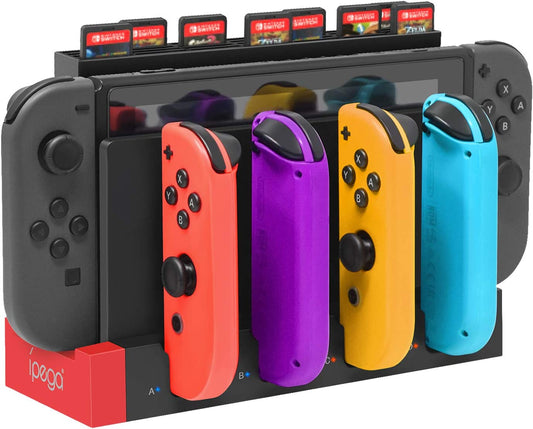 Nintendo Switch Controller Charger Dock with Dock Extension Charging Station and 28 Game Card Storage Slots - Compatible with Joycon and Nintendo Switch Accessories Kits