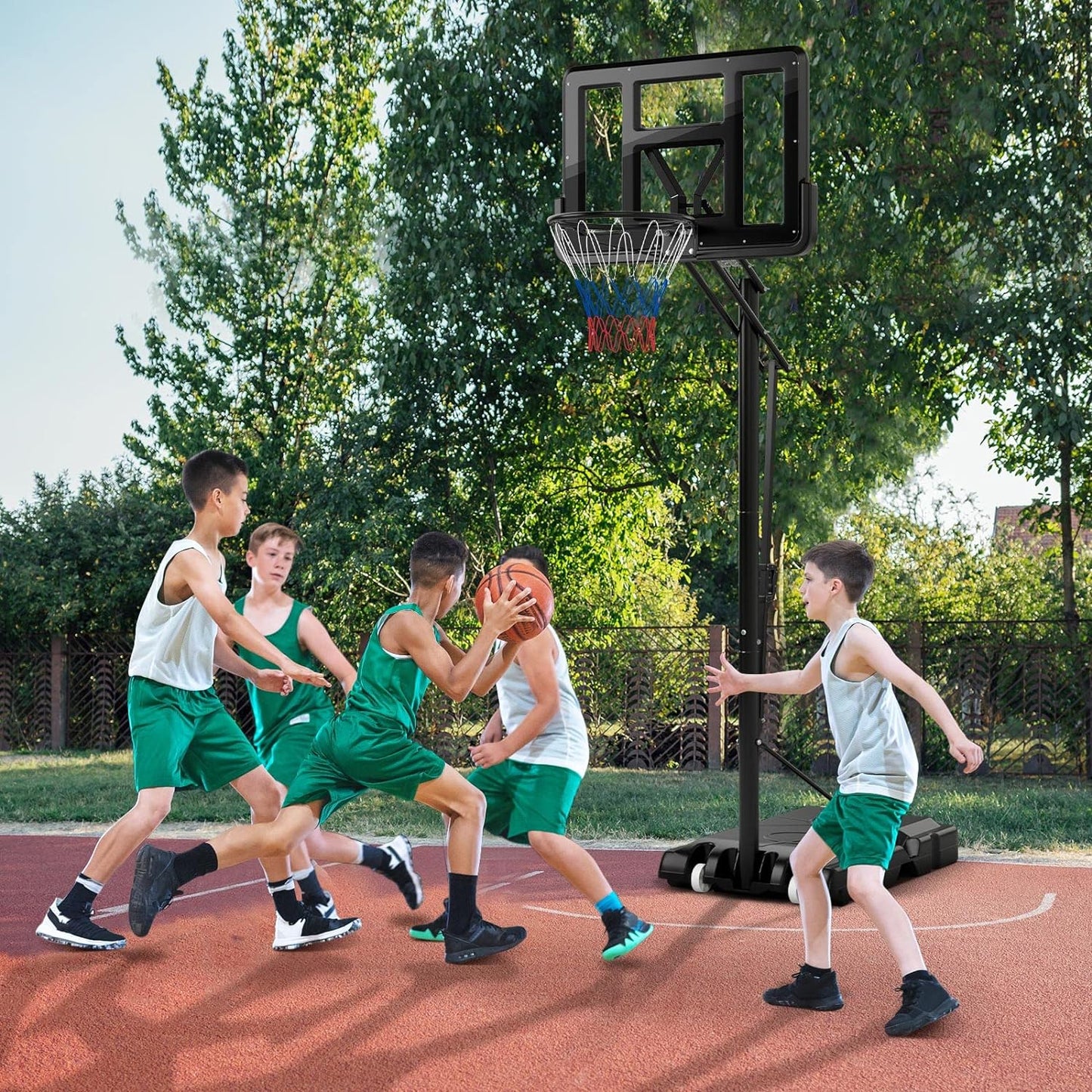 Adjustable Outdoor Basketball System with Shatterproof Backboard and Solid Metal Rim