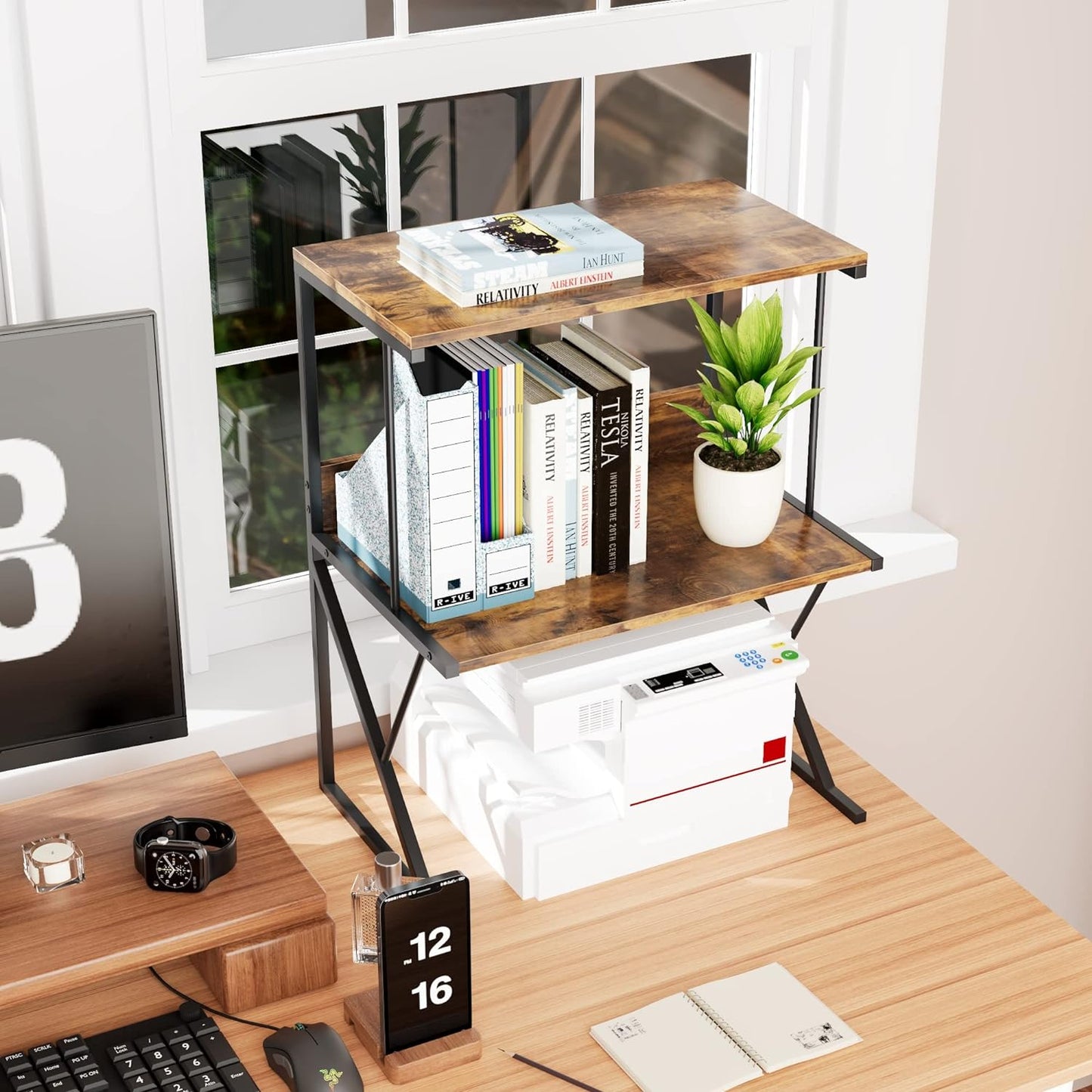 High Capacity 3-Tier Printer Stand with Organizer Shelves - Large Size, Ideal for Home Office Storage of Printer, Fax, Books, and More - Sturdy and Heavy-Duty Rack