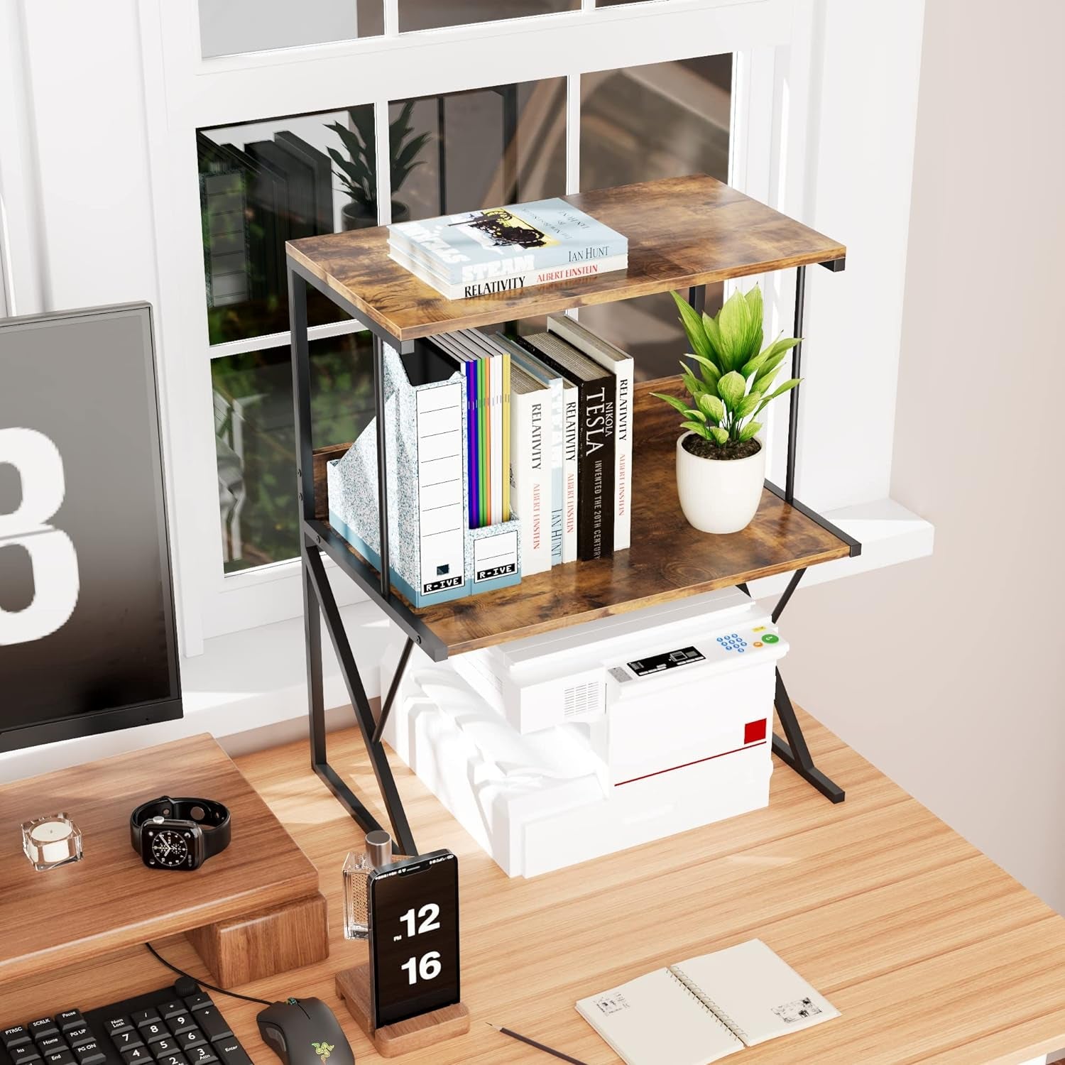 High Capacity 3-Tier Printer Stand with Organizer Shelves - Large Size, Ideal for Home Office Storage of Printer, Fax, Books, and More - Sturdy and Heavy-Duty Rack