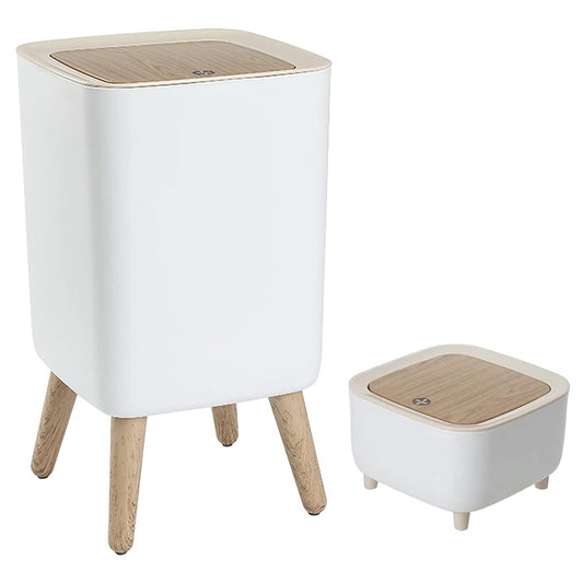 Bedroom Trash Can with Lid, Kitchen Garbage Can - Trash Bin with Push Button, Rubbish Bin for Office, Living Room, 1.8 Gallon and 0.5 Gallon,2 Pack