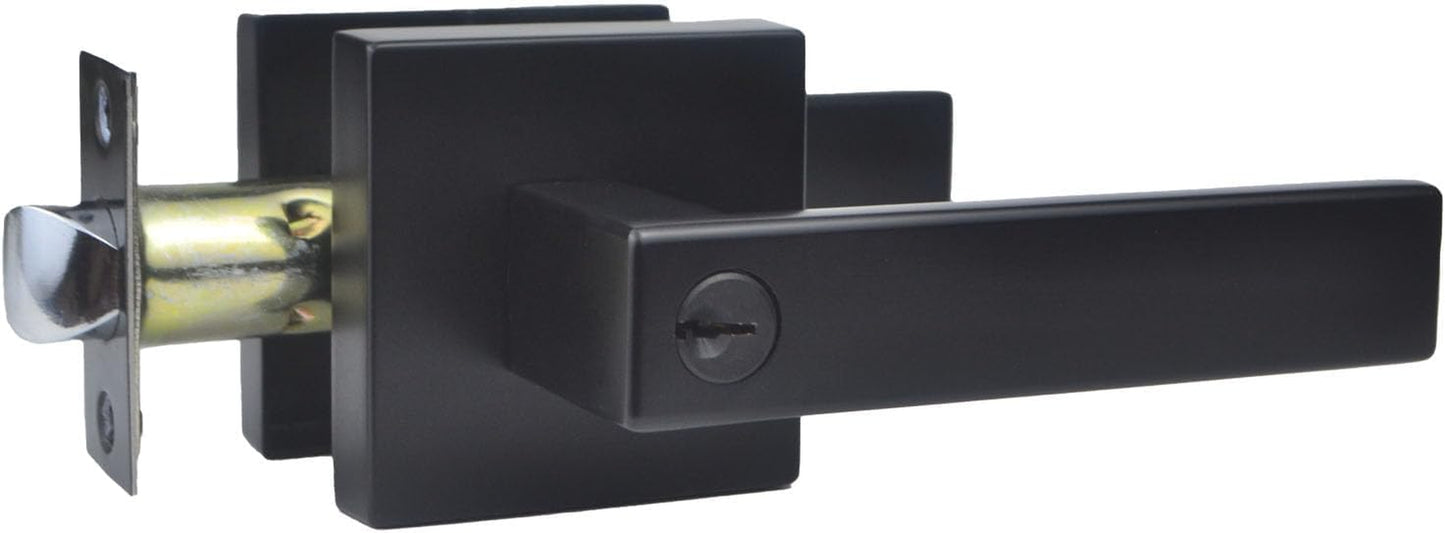 Matte Black Straight-Style Door Lever with Keyed-Alike Entry Function - Includes Exterior and Interior Entry Lock with Keys. Suitable for Both Left and Right-Handed Doors. Available in a 1-Pack.