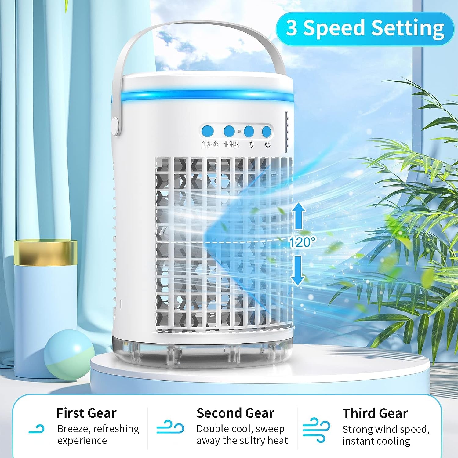 Versatile Portable Air Cooler Fan: Enjoy 3 Wind Speeds, 2 Misting Modes, and LED Light for Your Home, Office, or Bedroom - 1400ML Air Conditioner Fan in Blue and White