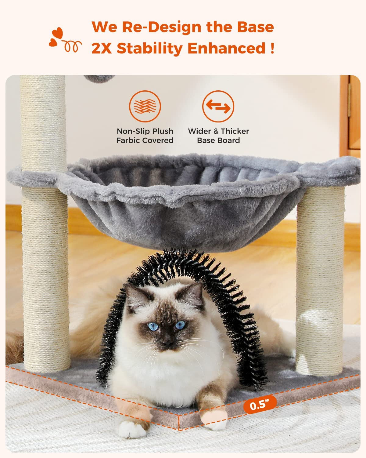 28" Small Cat Tree with Plush Hammock, Scratching Post, Top Perch, Cat Brush, and Dangling Ball - Ideal for Indoor Kittens - Grey