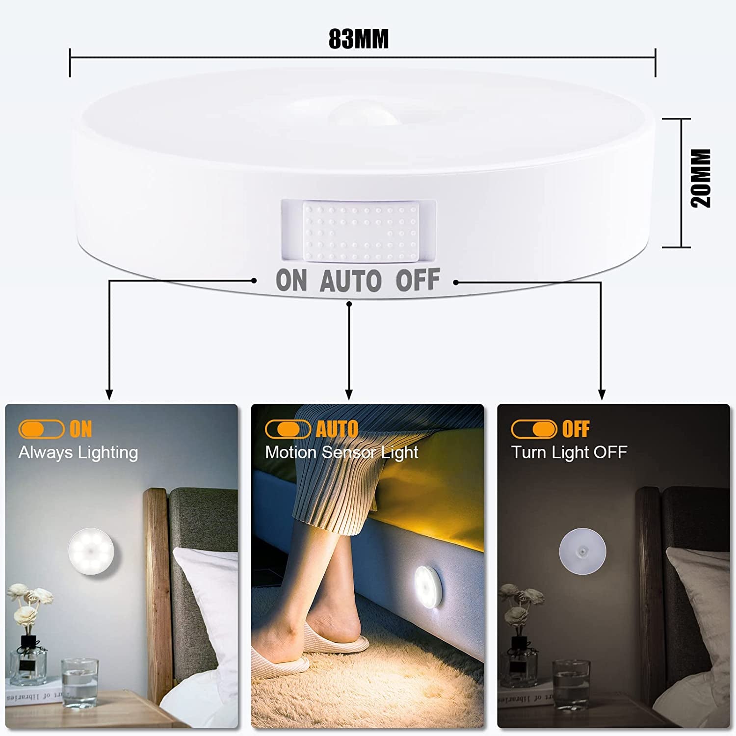  6 Pack Rechargeable Motion Sensor Light with 8 LEDs, USB Cables, and Magnetic Patch - Wireless Wall Lamp for Stair, Bedroom, Toilet, Hallways (6000K Cold White)