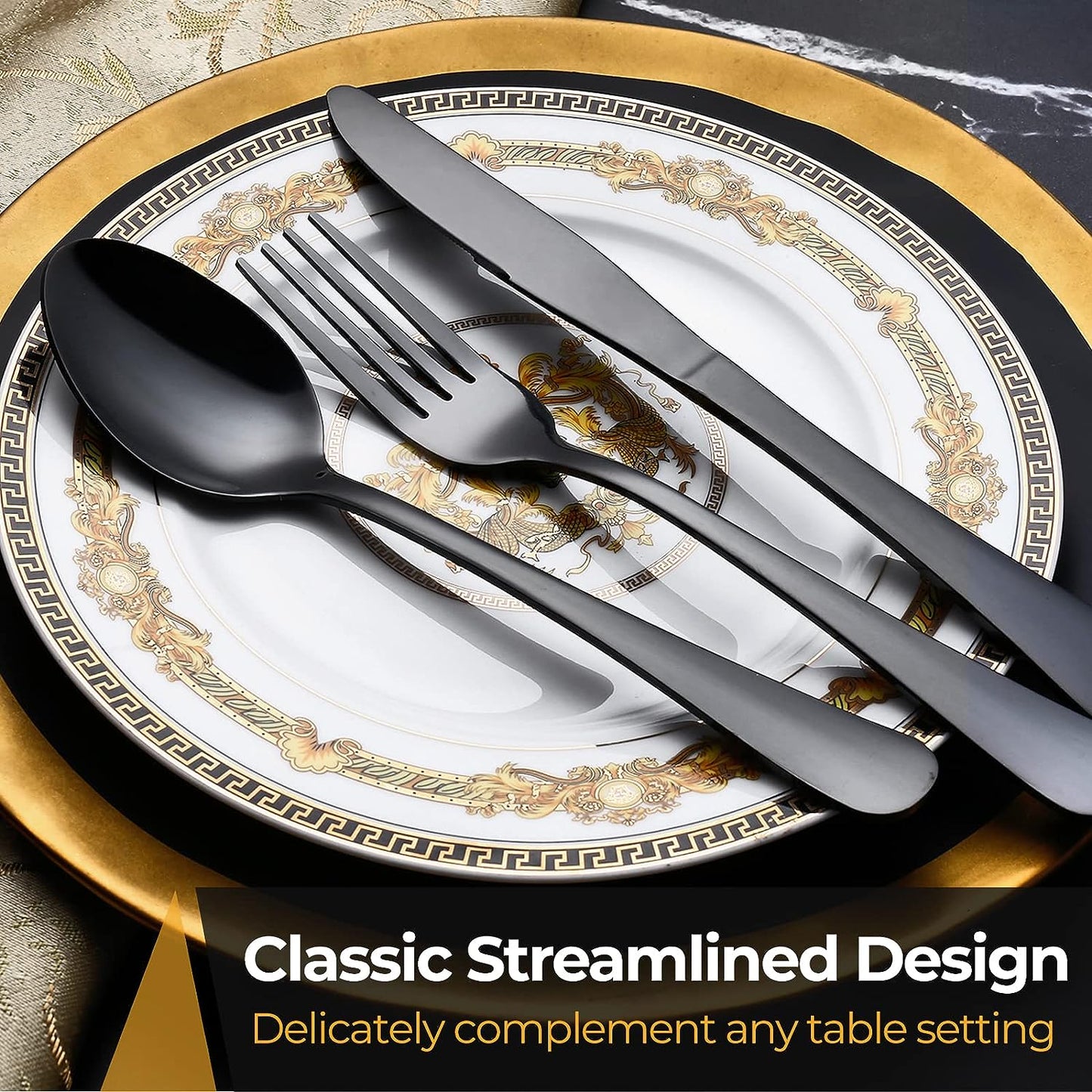 20-Piece Black Silverware Set: Flatware Set for 4, including Stainless Steel Cutlery with Knife, Fork, and Spoon. Modern Tableware with Mirror Polished Finish, suitable for Home, Restaurant, and Parties.