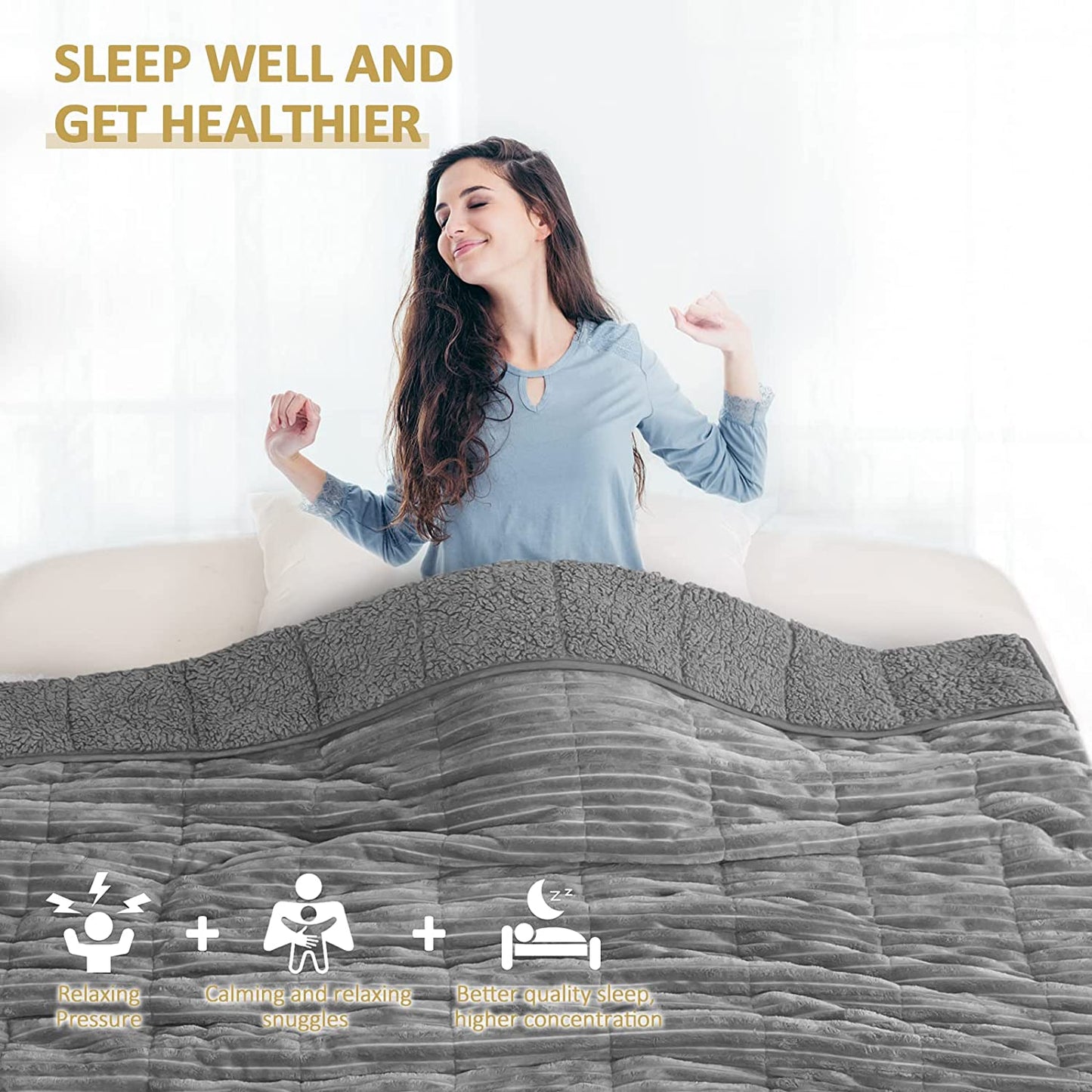 Queen Size 20lbs Weighted Blanket for Adults - Cozy Sherpa Fleece Bed Blanket in Grey. Soft, Warm, and Perfect for Relaxation and Calmness. Measures 60 x 80 inches.