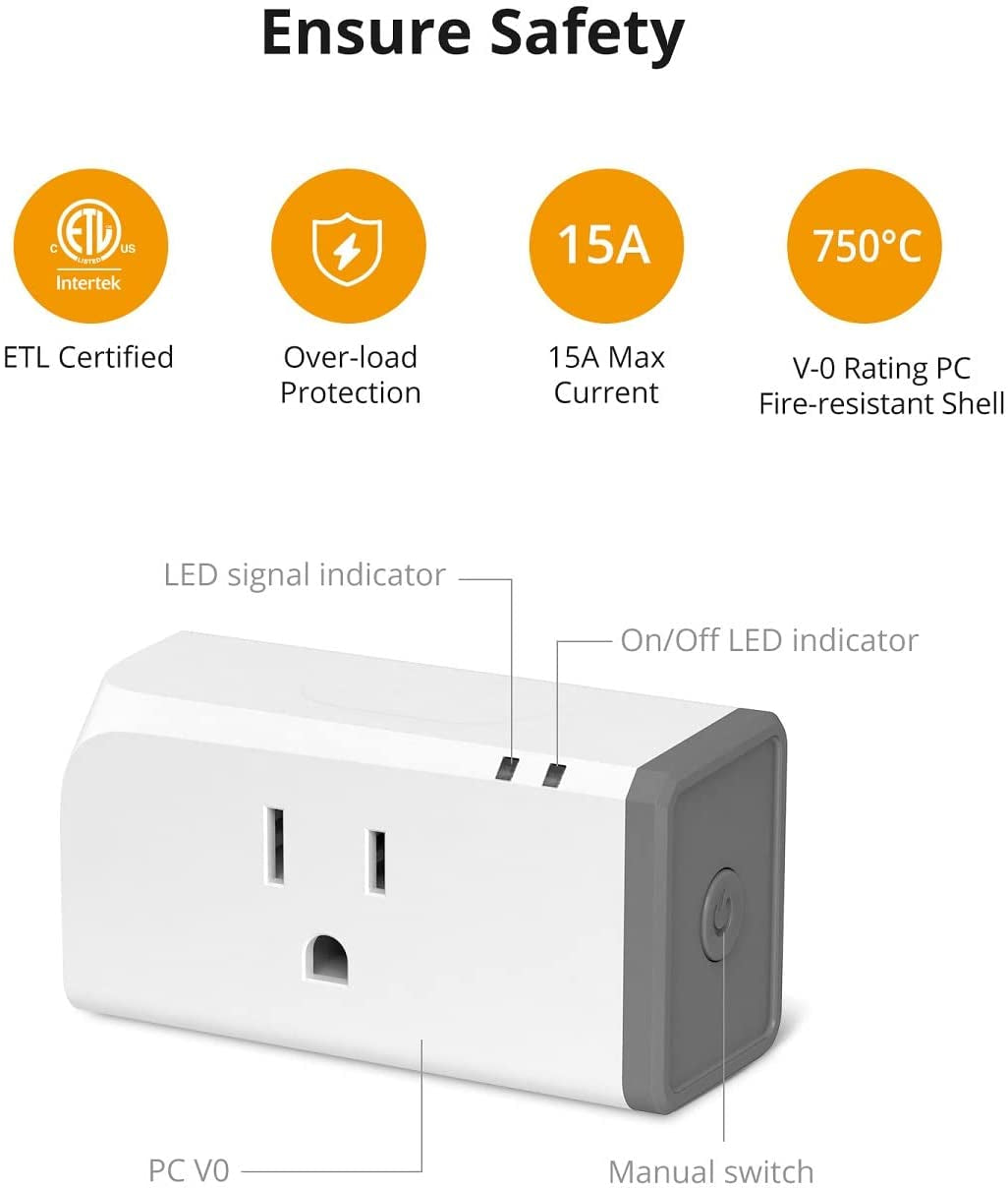 ETL Certified 15A Wifi Smart Plug: Energy Monitoring, Timer Switch, Works with Alexa & Google Assistant. IFTTT Support, No Hub Required. (2 Pack)