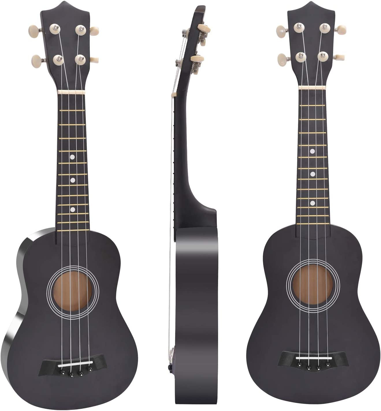 21" Soprano Ukulele - Specifically Designed for Kids, Students, and Beginners. Comes with a Carrying Bag and a Digital Tuner, available in a sleek Black finish.