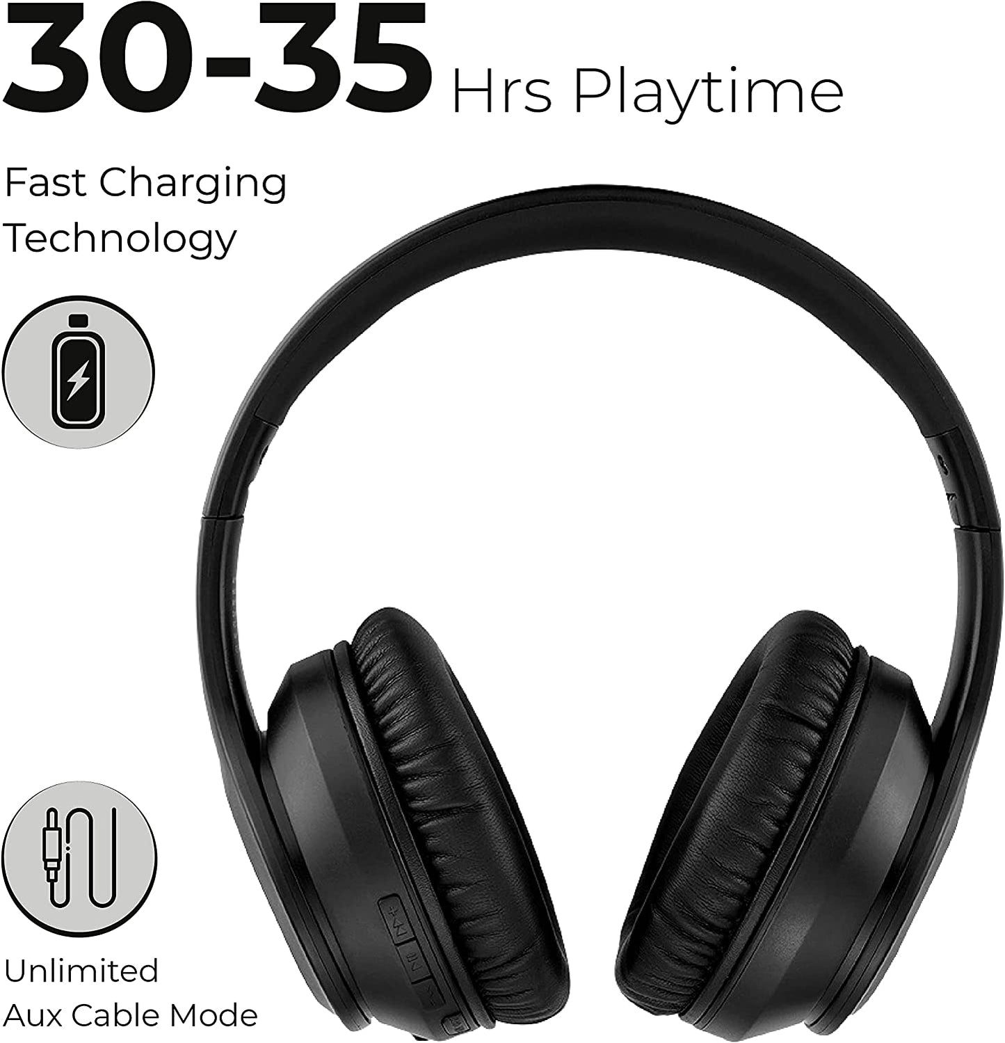 Wireless Over-Ear Active Noise Cancelling Headphones with Microphone - Hi-Fi Stereo, Soft Memory Foam Ear Cups, 35-Hour Playtime, Fast Charging for Phones, Home Office, TV, and Travel