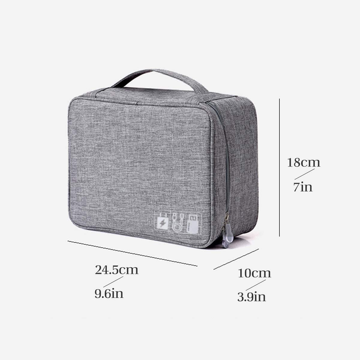 Large Travel Cable Organizer Bag for Electronics Accessories - Two-Layer Design for iPad Mini, Kindle, Hard Drives, Cables, Chargers - Grey