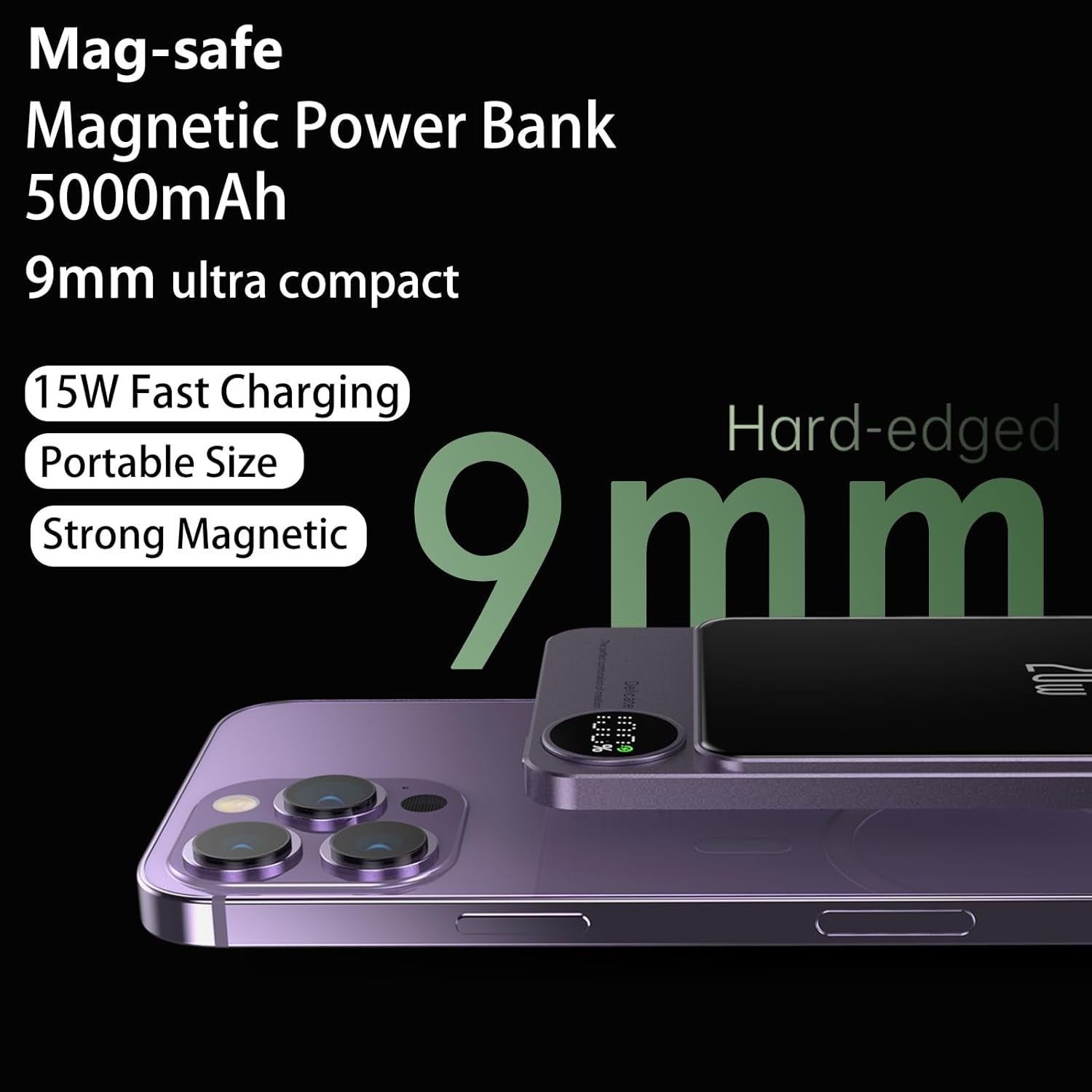 Magnetic Wireless Portable Charger - 5000mAh Mag-Safe Power Bank with 20W PD Ultra Fast Charging - Wireless Battery Pack with LED Display for iPhone 15/14/13/12/Pro/Pro Max