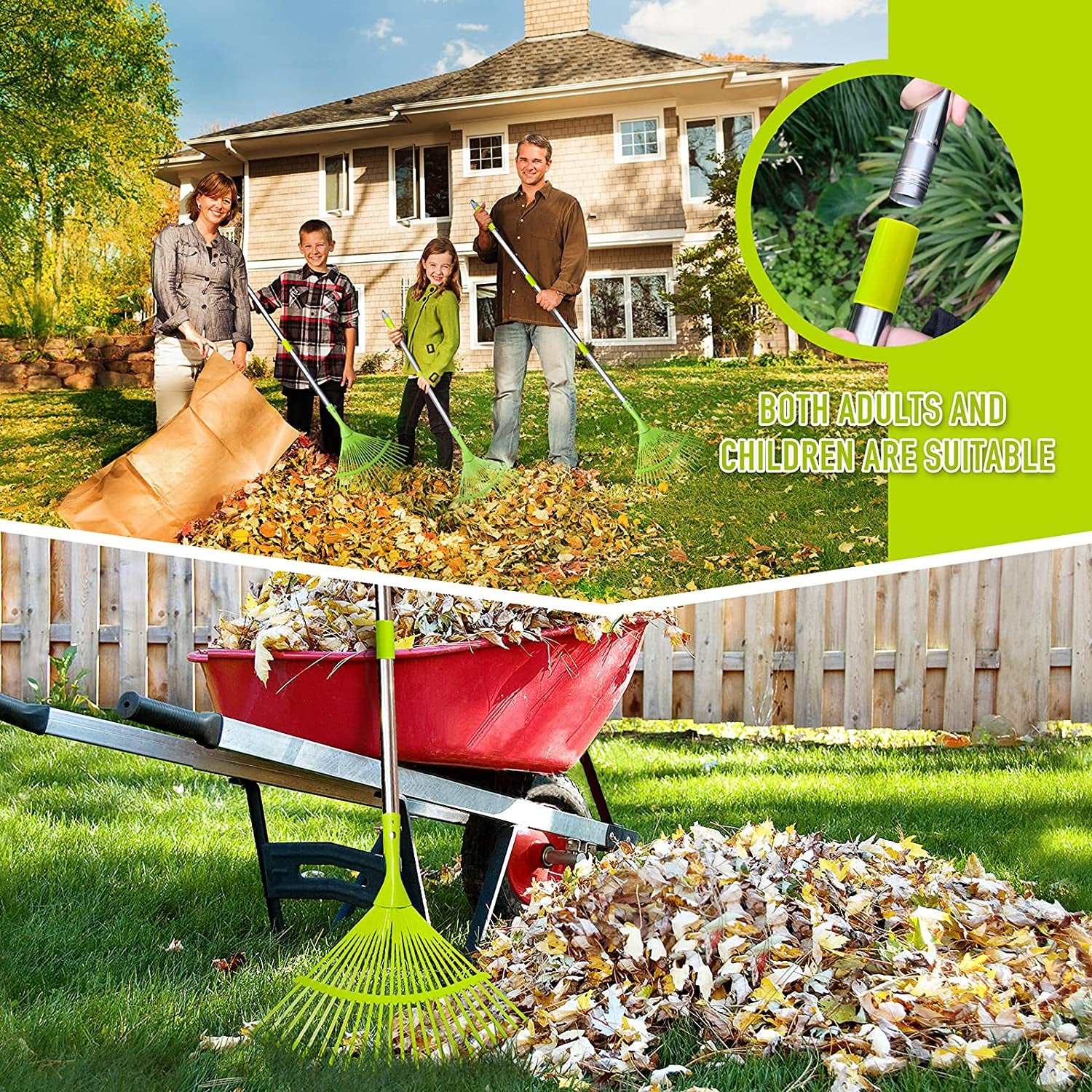 Durable Steel Leaf Rake Set: Adjustable Garden Rakes for Leaves, Lawns, and Yards, with Lightweight Leaf Scoops - Perfect for Leaf, Lawn, and Grass Removal